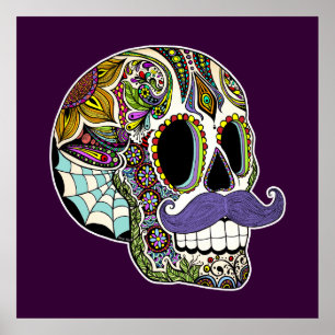 Customizable Moustache Sugar Skull Poster