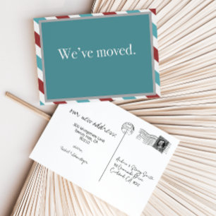 Customizable Moving Announcement // Airmail Teal Postcard
