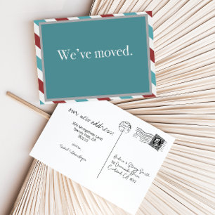 Customizable Moving Announcement // Airmail Teal Postcard