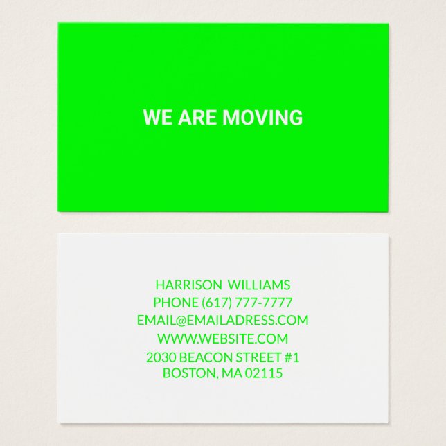 Customizable Moving change name address neon green (Front & Back)