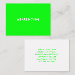 Customizable Moving change name address neon green Enclosure Card