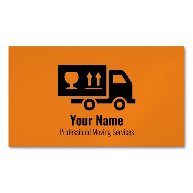 Customizable moving services truck orange 	Magnetic business card (Front)