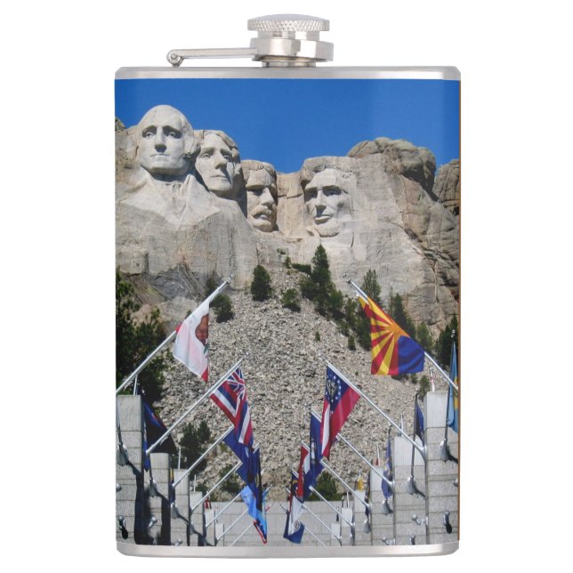 Customizable Mt Rushmore Souvenir Hip Flask (Front)