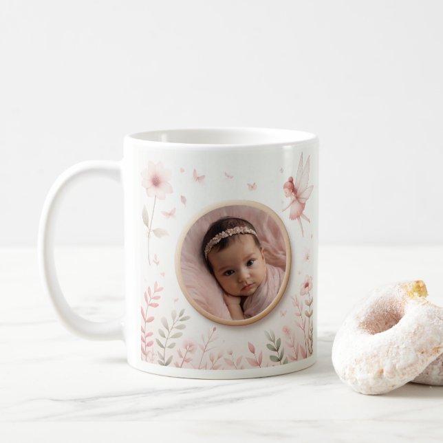 Customizable Mug with Fairy Frame for Baby Photo (With Donut)
