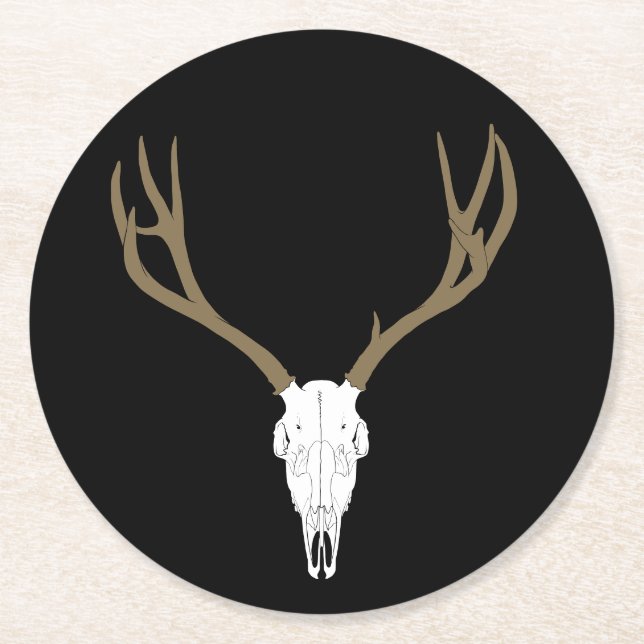 Customizable Mule Deer Skull Round Paper Coaster (Front)