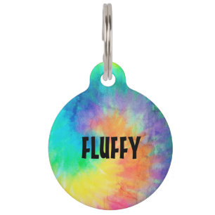 Customizable multicolored tie dye effect pet tag