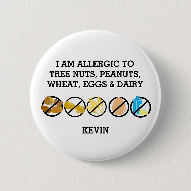 Customizable Multiple Food Allergy Alert Kids 2 Inch Round Button (Front)