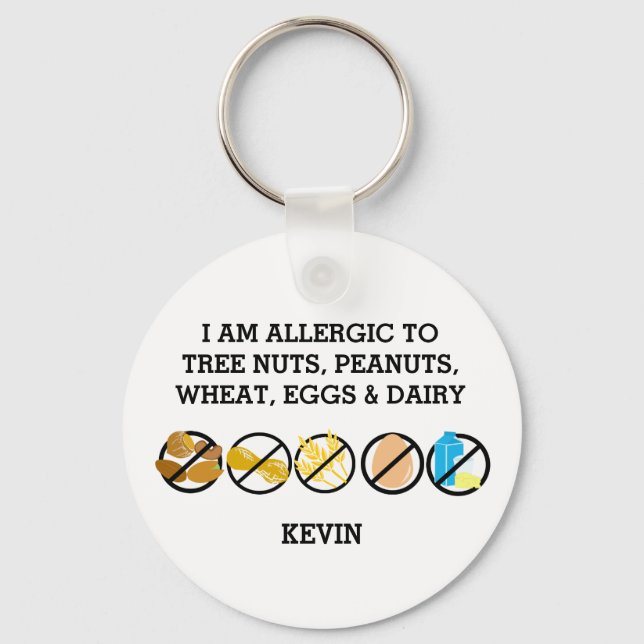 Customizable Multiple Food Allergy Alert Kids Keychain (Front)