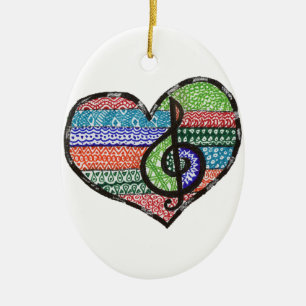 Customizable Music Heart Treble Clef Doodle Ceramic Ornament