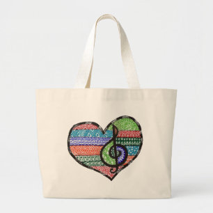 Customizable Music Heart Treble Clef Doodle Large Tote Bag