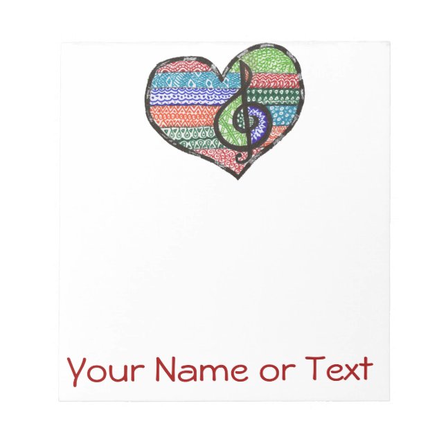 Customizable Music Heart Treble Clef Doodle Notepad (Front)