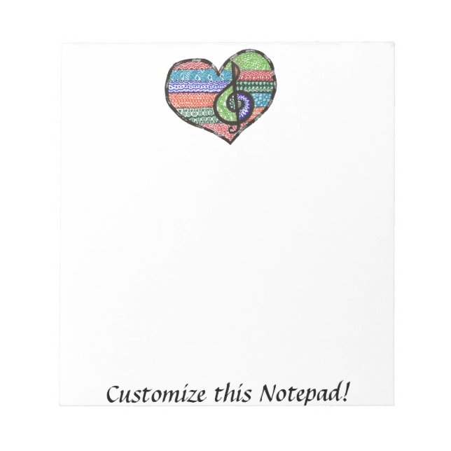 Customizable Music Heart Treble Clef Doodle Notepad (Front)