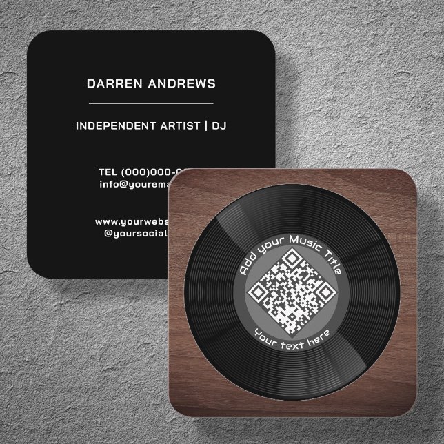 Customizable Music QR Code LP Vinyl |  Square Business Card (Creator Uploaded)