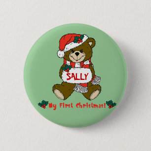 Customizable My First Christmas Teddy Bear Tee 2 Inch Round Button
