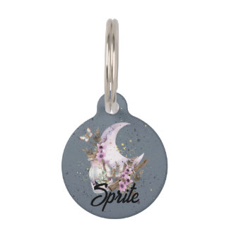 Customizable Mystical Boho Lavender Anemone Moon Pet Tag