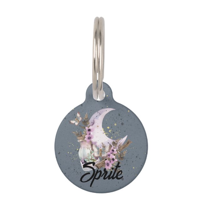 Customizable Mystical Boho Lavender Anemone Moon Pet Tag (Front)