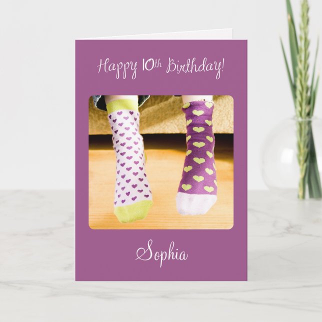 Customizable Name 10th Birthday Crazy Socks Card (Front)