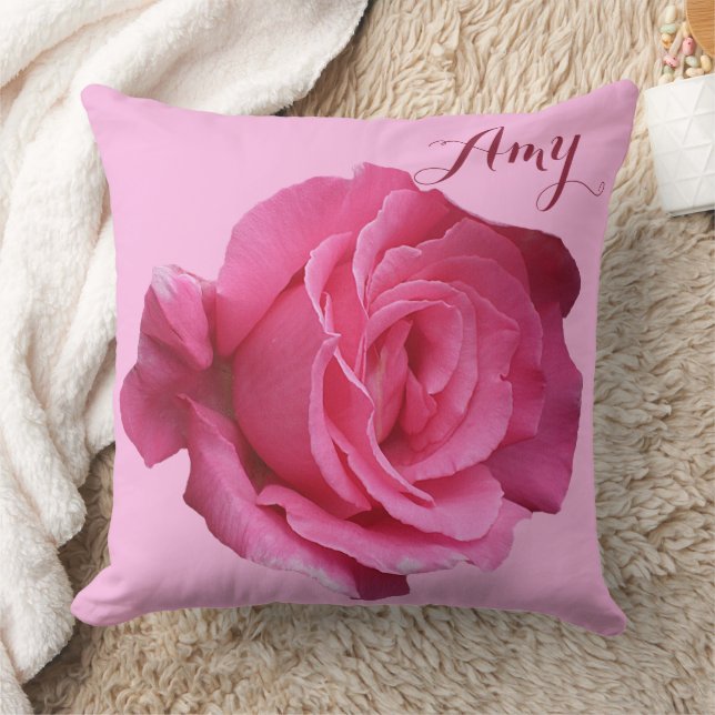 Customizable name Amy pretty pink rose floral boho Throw Pillow (Blanket)