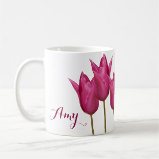 Customizable name Amy pretty pink tulips floral Coffee Mug