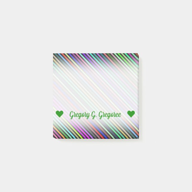 Customizable Name; Black & Colourful Lines Pattern Post-it Notes (Front)