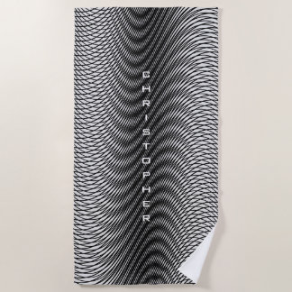Customizable Name Black White Moiré Effect Trippy Beach Towel