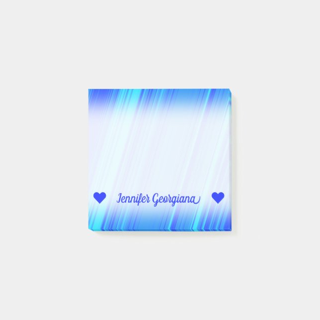 Customizable Name; Blue and Cyan Lines Pattern Post-it Notes (Front)