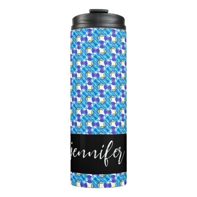 Customizable name Blue orchids pattern Thermal Tumbler (Front)