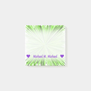 Customizable Name; Burst of Green Lines Pattern Post-it Notes