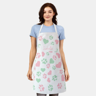 Customizable Name Cat Paw Prints and Heart Shaper Apron