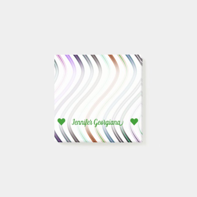 Customizable Name; Colourful Wavy Lines Pattern Post-it Notes (Front)