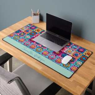 Customizable Name Crochet Granny Square Desk Mat