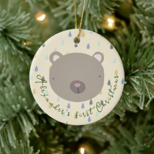 Customizable Name Cute Bear Christmas Ceramic Ornament