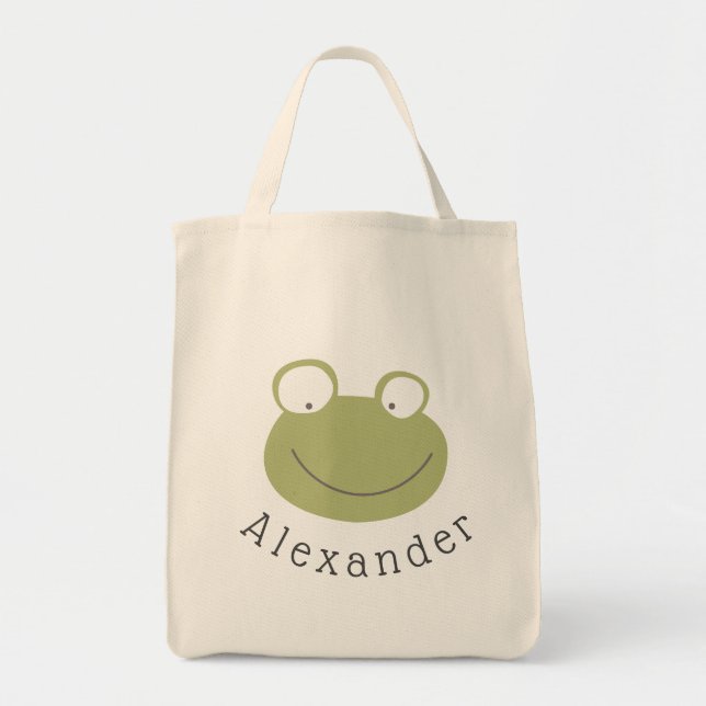 Customizable Name Cute Frog Tote Bag (Front)