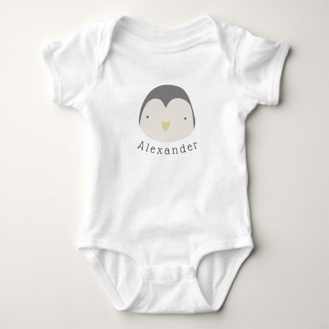 Customizable Name Cute Penguin Baby Bodysuit (Front)