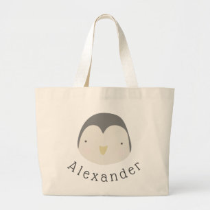 Customizable Name Cute Penguin Large Tote Bag