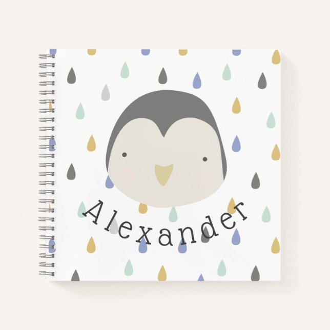 Customizable Name Cute Penguin Notebook (Front)
