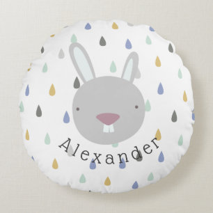 Customizable Name Cute Rabbit Round Pillow