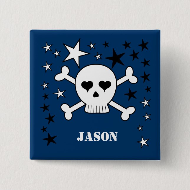 Customizable Name Cute Skull and Crossbones 2 Inch Square Button (Front)
