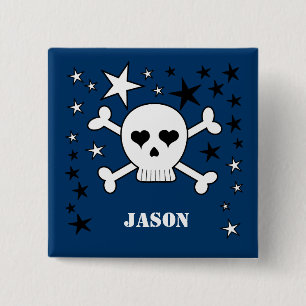 Customizable Name Cute Skull and Crossbones 2 Inch Square Button