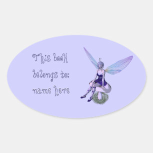 Customizable Name Fairy Bookplate - oval sticker