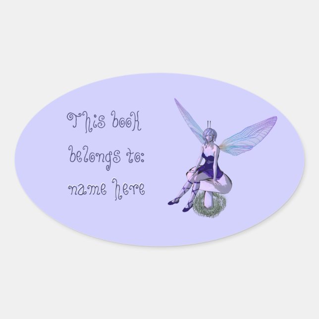 Customizable Name Fairy Bookplate - oval sticker (Front)