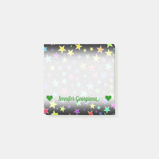 Customizable Name; Fun, Colourful Stars Pattern Post-it Notes (Front)