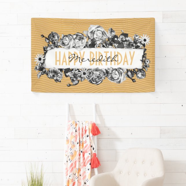 Customizable Name Gold Roses Chic Monogram Luxury Banner (Insitu)