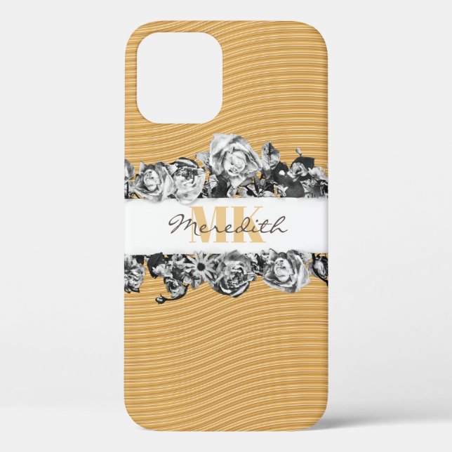 Customizable Name Gold Roses Chic Monogram Luxury Case-Mate iPhone Case (Back)