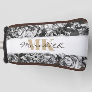 Customizable Name Gold Roses Chic Monogram Luxury Golf Head Cover