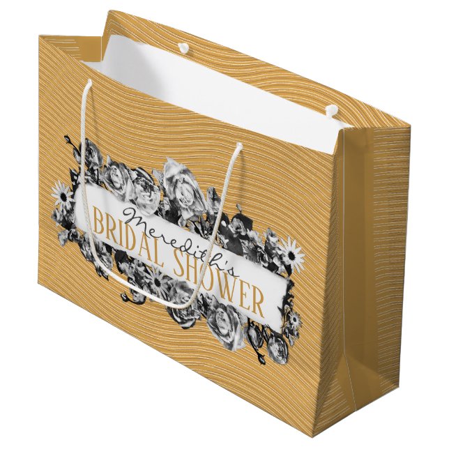 Customizable Name Gold Roses Chic Monogram Luxury Large Gift Bag (Front Angled)