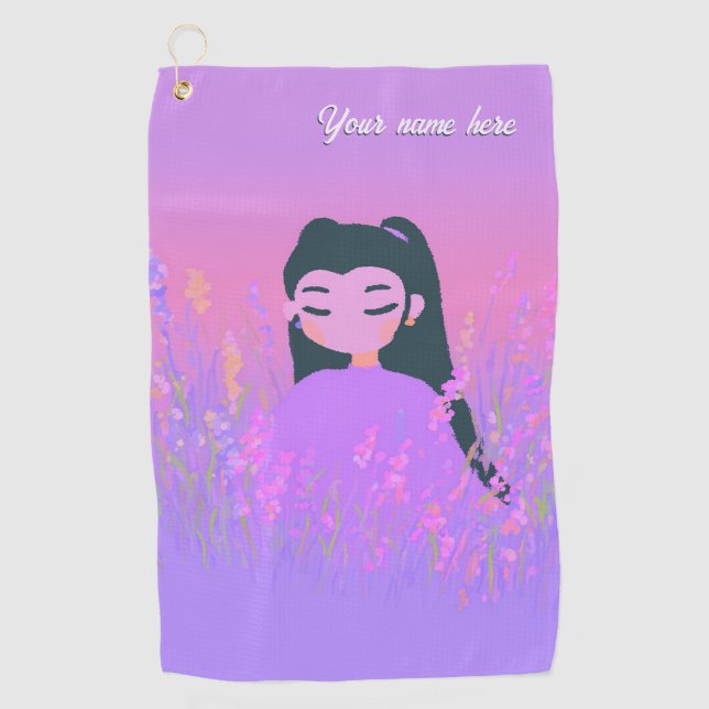 Customizable Name Golf Girl Lavender Daydream Golf Towel (Front)