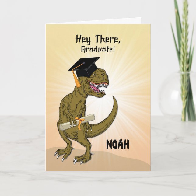Customizable Name Graduation T-Rex Dinosaur Card (Front)