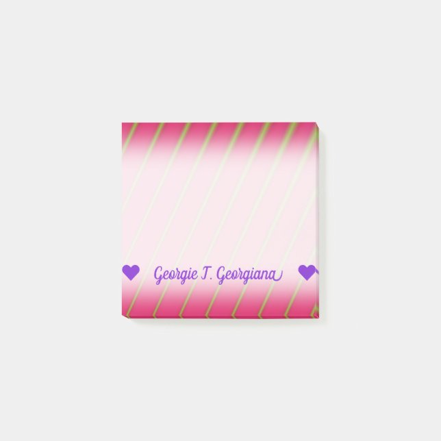 Customizable Name; Green Lines on Crimson Pattern Post-it Notes (Front)