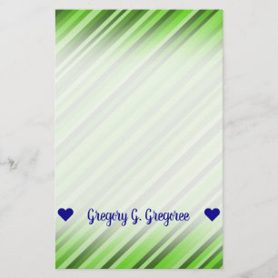 Customizable Name; Green Lines/Stripes Pattern Stationery